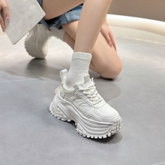 轻便厚底真皮小白鞋女板鞋增高8CM头层牛皮小个子时尚休闲老爹鞋