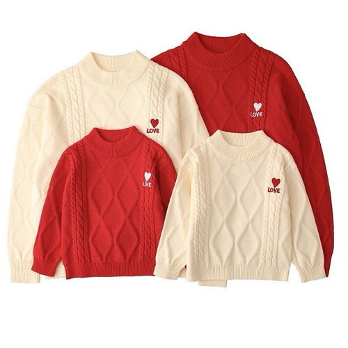 Red sweater for parent-child fashion, three or four people's children's wear, couple's wear, red New Year's wear, festive family wear 