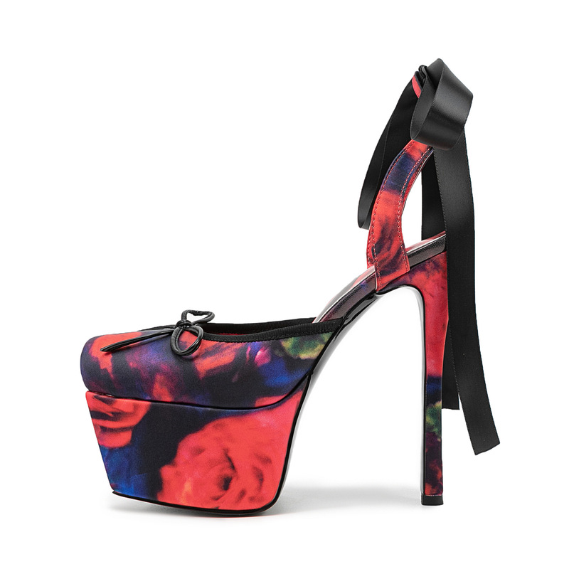 New Style Super High Heeled Square Head Waterproof Platform Satin Ribbon Cross Strap Bow Decoration Ballet Sandals