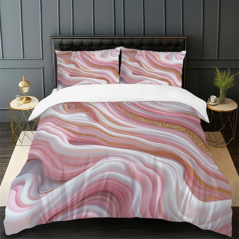 TEMU / JIT polvo oro mármol textura suave molienda impresión digital kit de colcha se puede ajustar