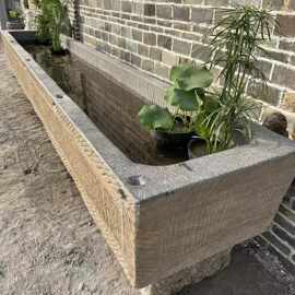 户外老石槽庭院流水摆件民间小猪石槽旧式鱼草池摆件复古家用石槽