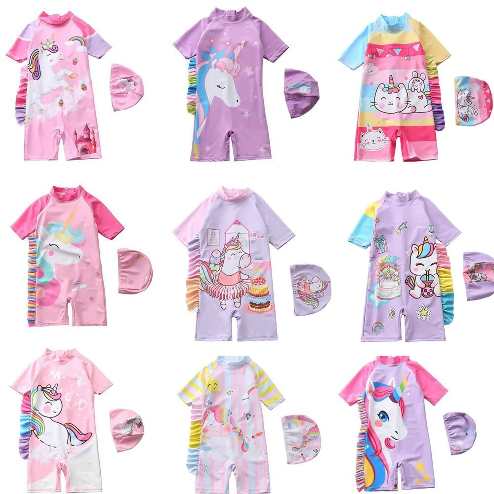 Ins Детский купальник Женский сиамский голубой и желтый купальник с единорогом Детский Купальник для девочек из Южной Кореи