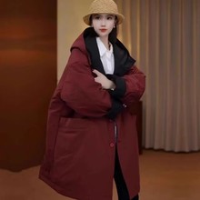 欧货时尚个性中长款棉服女冬款两面穿加厚保暖连帽宽松棉衣外套