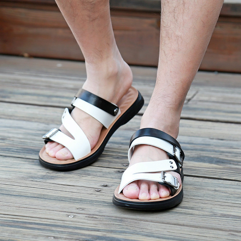 Dép sandal nam cỡ lớn hở ngón đi biển thoáng khí — Vàng Xanh lam, Đen trắng