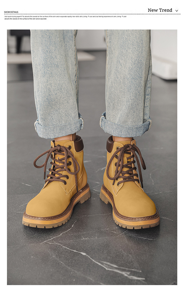 Men's English Style Thick Sole Mid Barrel Boots For Couples_voghion.com
