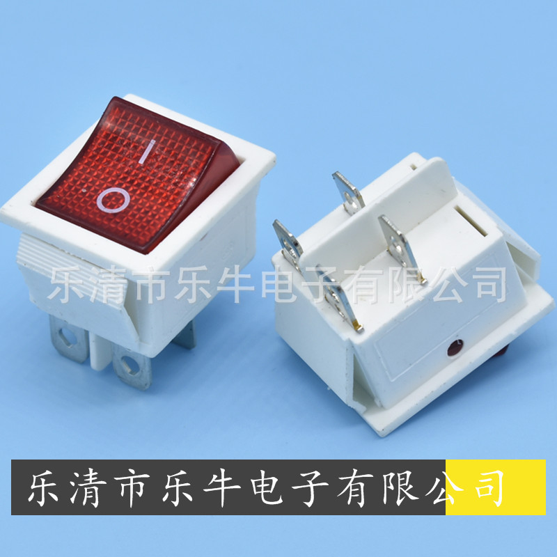 船型开关 KCD4 4脚白色带灯翘板开关 16A4脚白色电源开关按钮