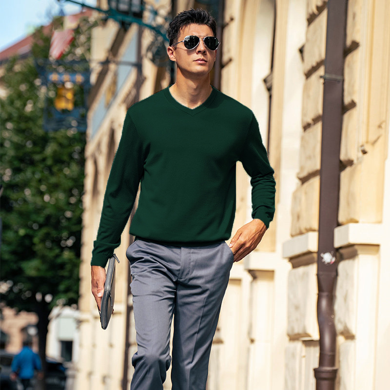 Suéter de Lana Cuello en V para Hombre, 100% Lana, Lavable a Máquina image 3