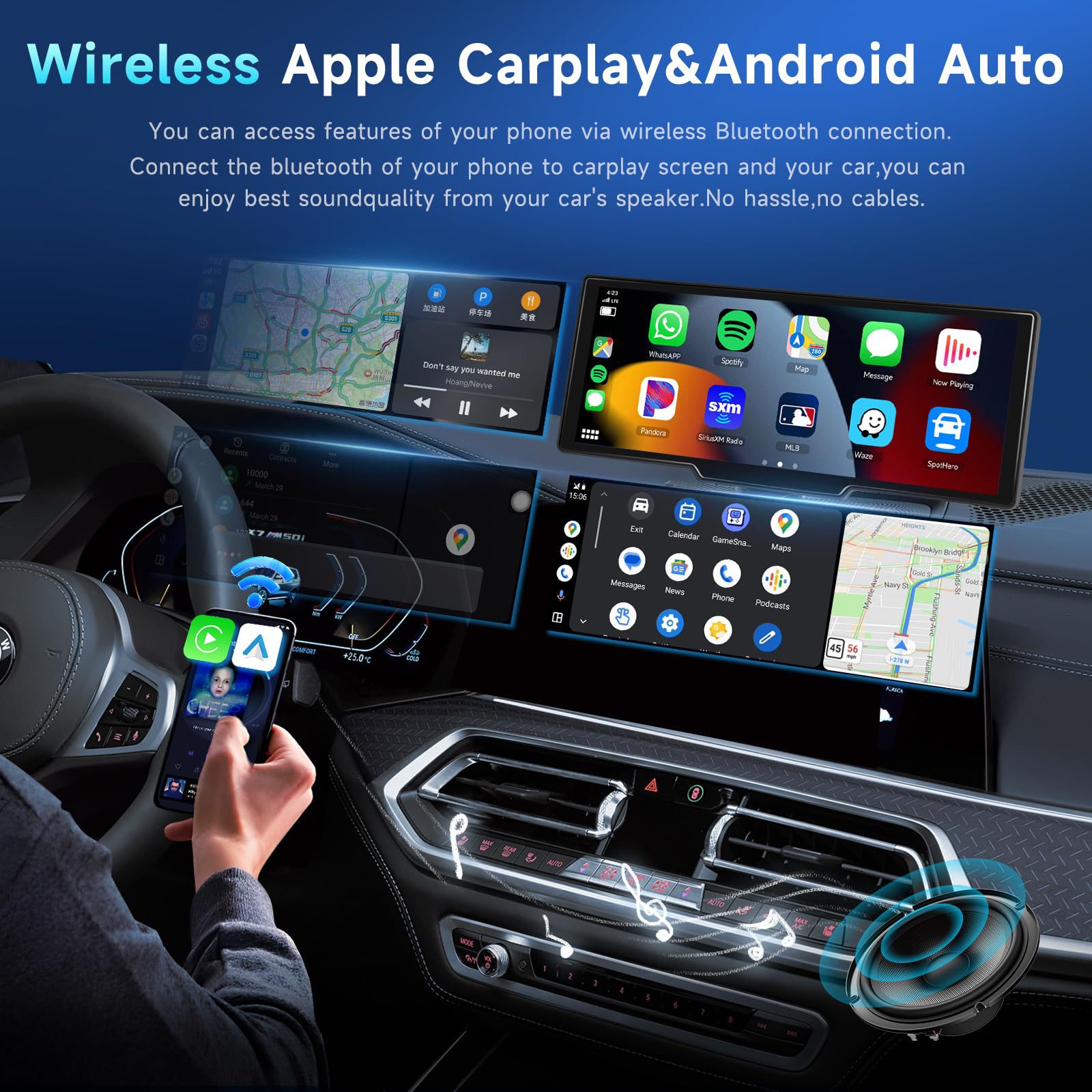 10.26inch Screen Carplay Voice Control Car Navigation Fm Radio Bluetooth Call Smart Car Wireless