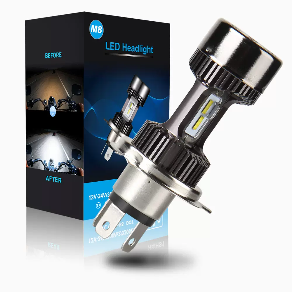 M8电动摩托车led前大灯H4 HS1超亮内置直插三爪9-48V宽压LED车灯