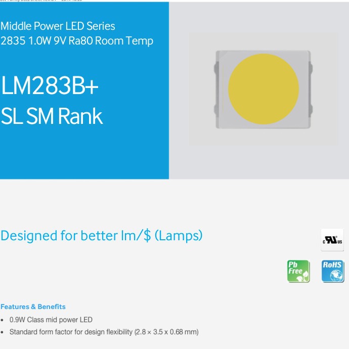 三星 LED 9V round cup 1W Ra80/Ra90 2835 LM283B+ SM brightness Samsung lamp beads