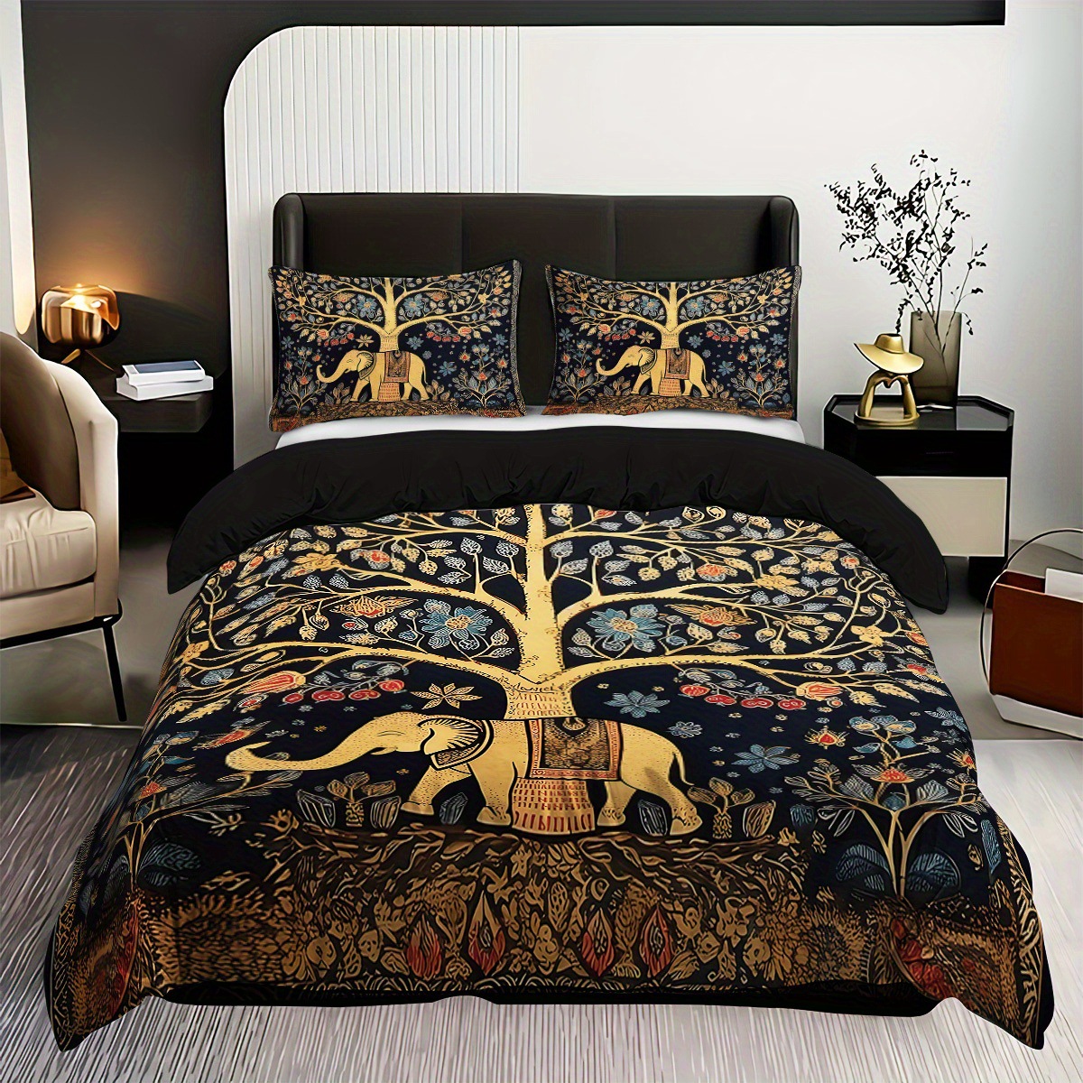 TEMU / JIT impresión digital abrasión oscuro elefante estilo animal set edredón para diseñar