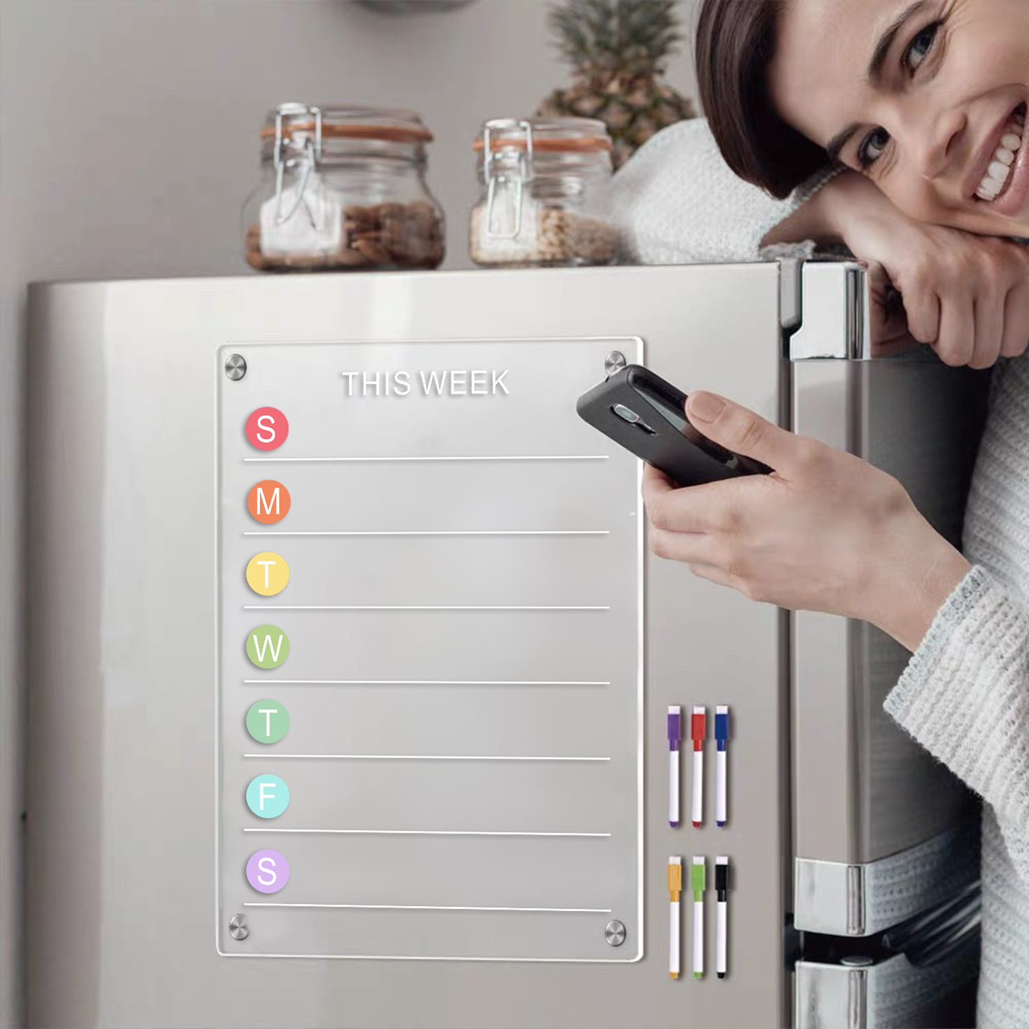 Transfronterizo nuevo tablero magnético tridimensional tablero de mensajes acrílico transparente Tabla de horarios borrable Oficina aula refrigerador pegatinas