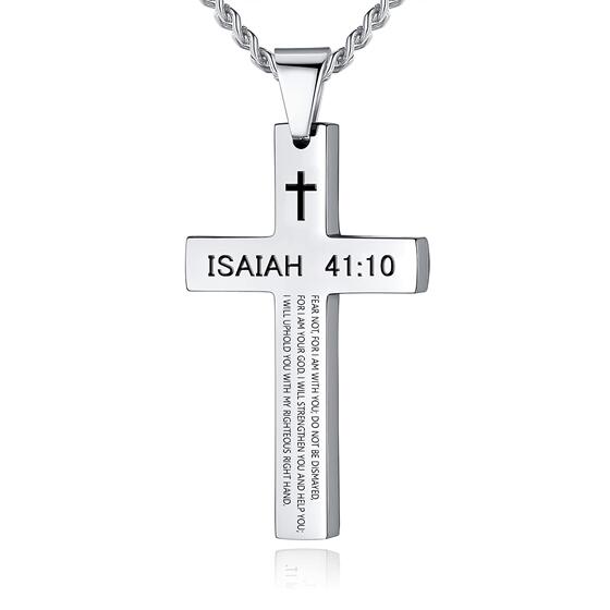 Cross Necklace Titanium Steel Black Hand Polished Melon Seed Buckle Stainless Steel Necklace Scripture Engraved Cross Necklace