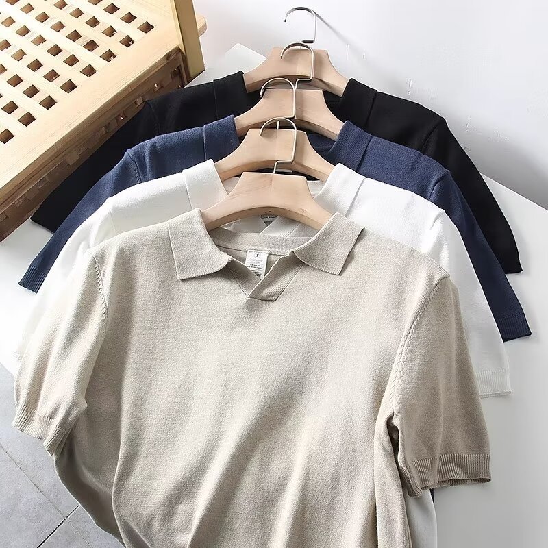 El viento ligero maduro de verano delgado hombre delgado casual polo camiseta americana de moda retro simple camiseta de manga corta moda hombre