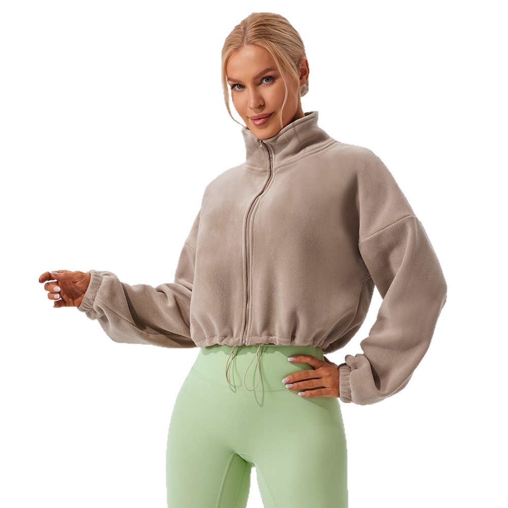 Personalizada invierno collar suelto y cachemira calentamiento correr abrigo corto ocio chaqueta deportiva de cordero al aire libre chaqueta deportiva mujer