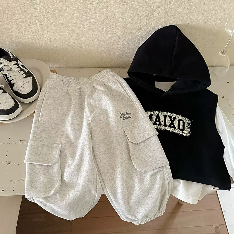 儿童字母绣花工装卫裤2025春款男女童休闲运动裤子春季新款宝宝棉