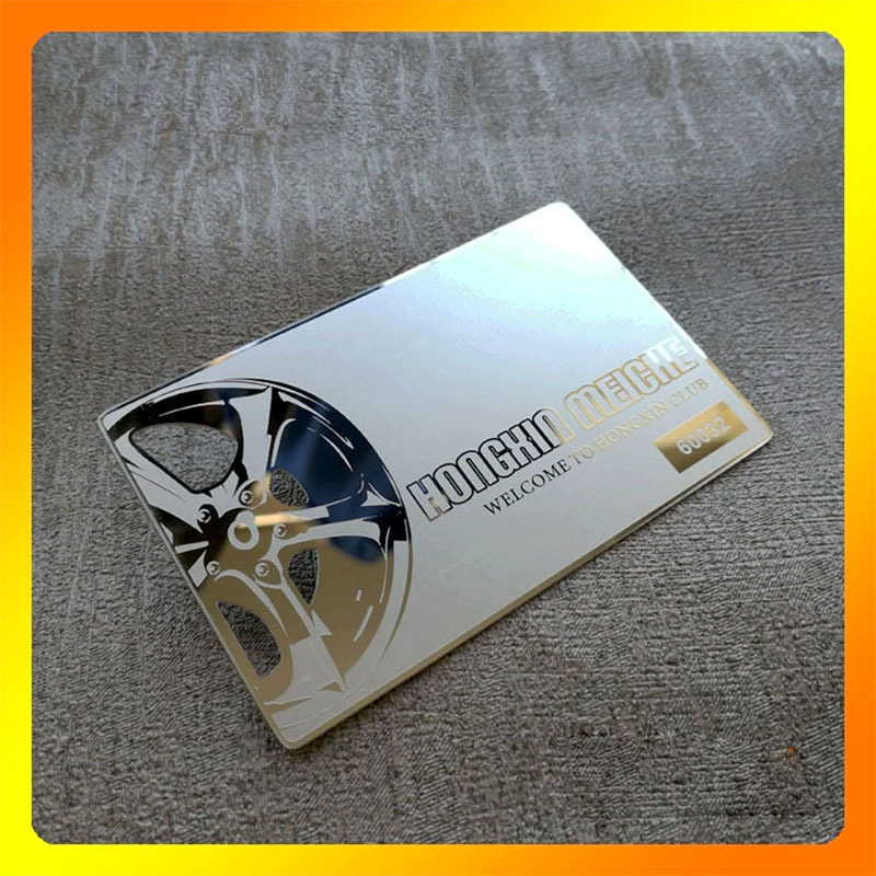 不锈钢精美镜面银反腐蚀镂空图案汽修VIP贵宾卡火锅店储值卡印刷