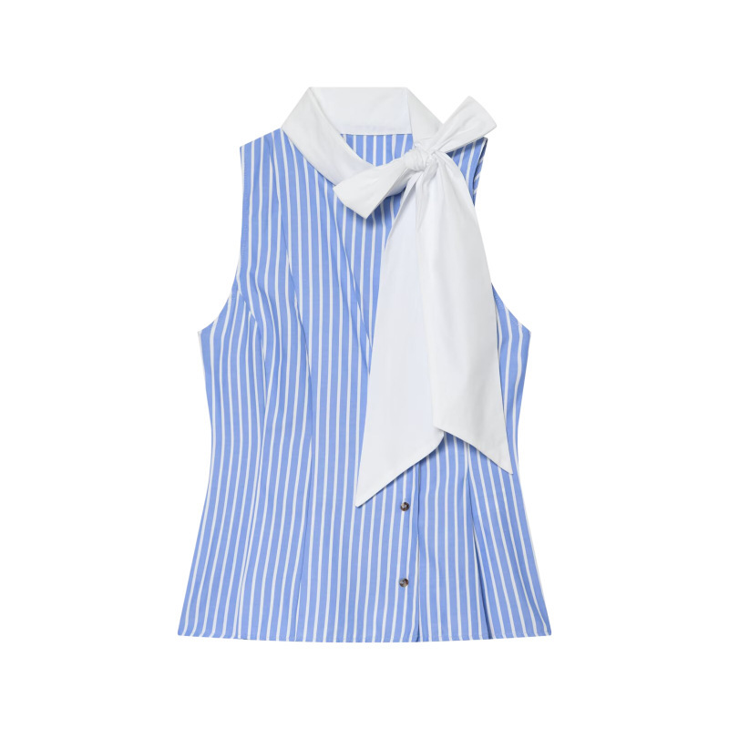 Unizera Women's Clothing 2026 Summer New Casual Chic Striped Sleeveless Shirt with Bow Decoration 4006817