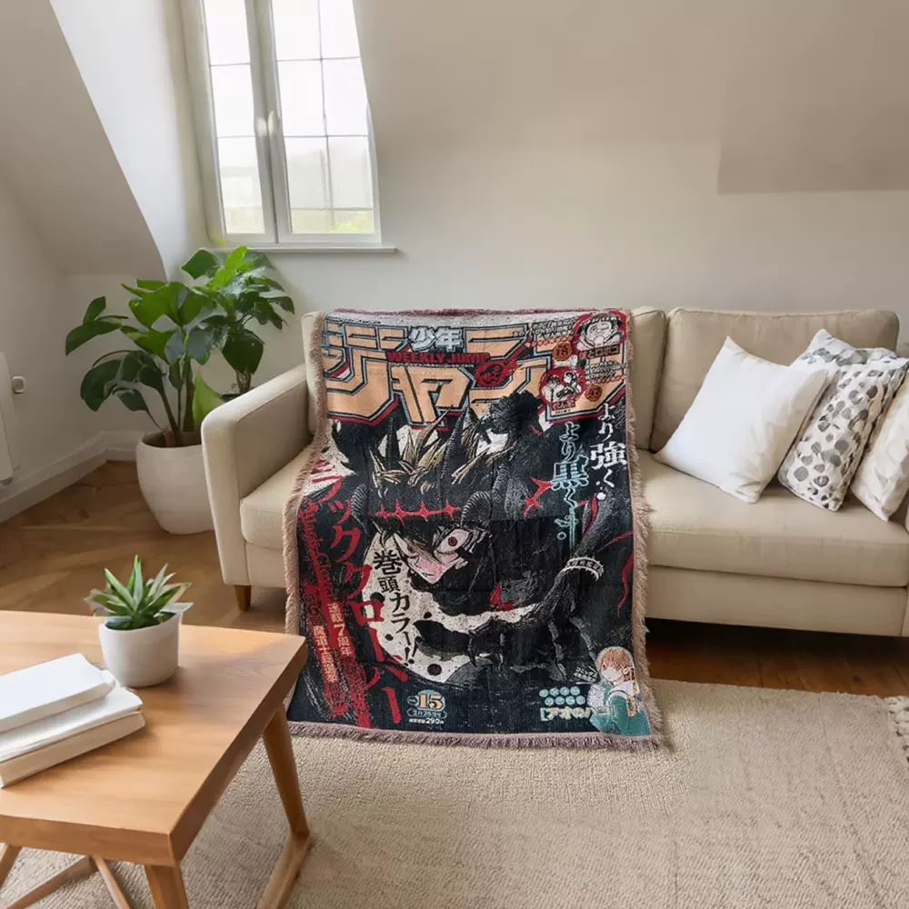 跨境编织毯卡通动漫流苏沙发盖毯柔软线毯露营毯户外野餐毯子定制