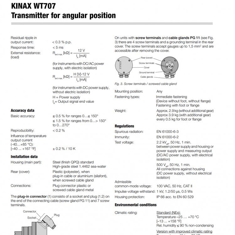 德国CAMILLE BAUER角度变送器Kinax WT707 用于大型机械、造船