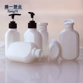 定制洗发水瓶28牙200毫升扁瓶圆肩HDPE白色塑料瓶磨砂4cc乳液泵盖