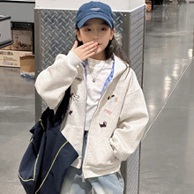 女童卫衣外套春秋款2025新款洋气儿童开衫春季中大童刺绣连帽上衣