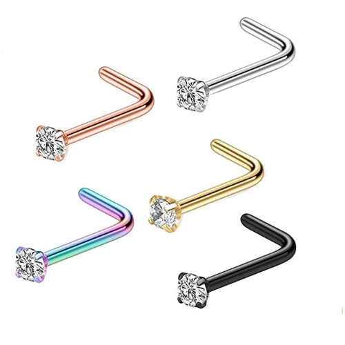 Cross-border mini L-bar nose piercing wholesale Amazon in-stock simple stainless steel straight bar zircon piercing nose ring jewelry