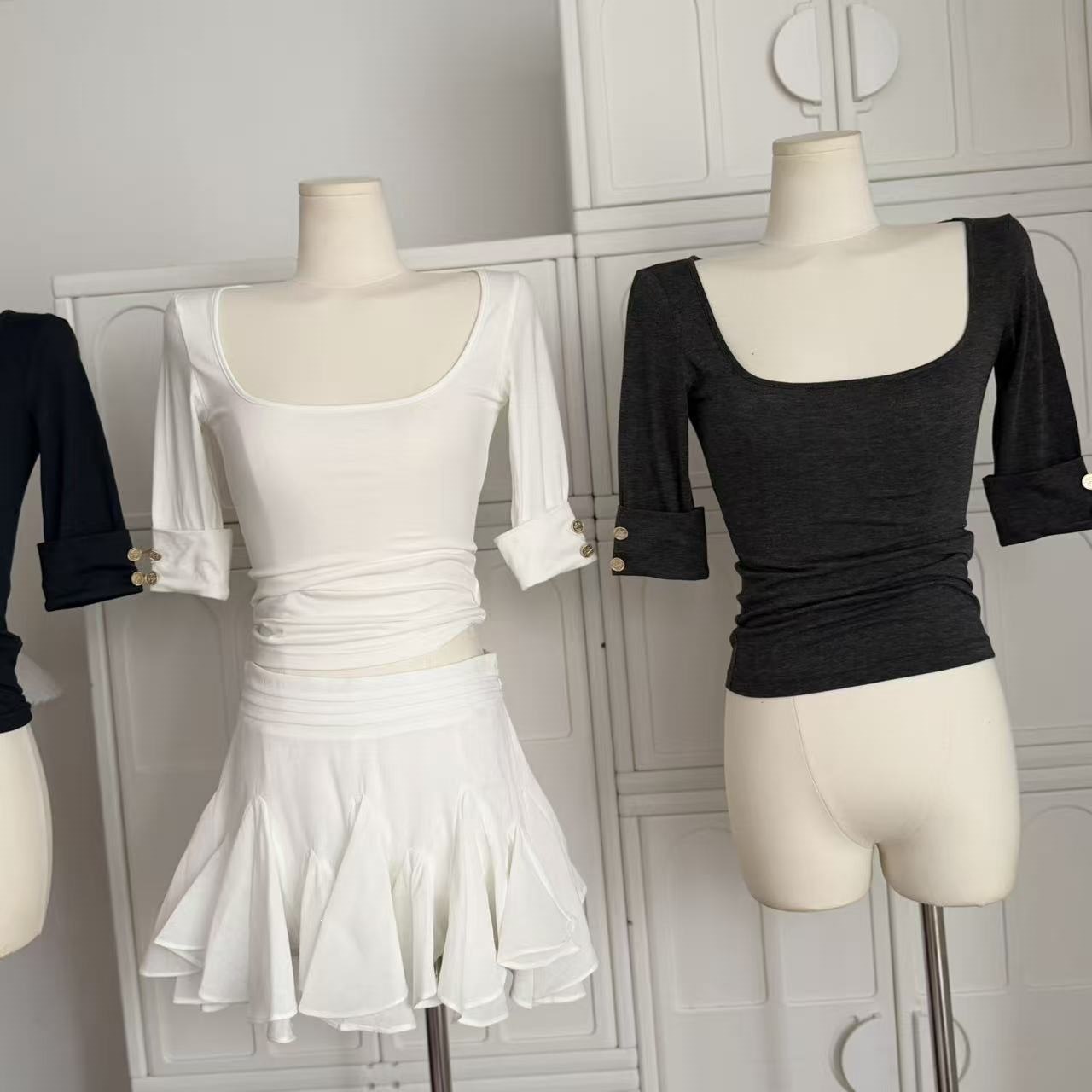 Oxygen Korean Girl's Cute Mid-sleeve Shirt, Summer Tight-fitting Elastic Half-sleeve Top For Women_ecoleips.com