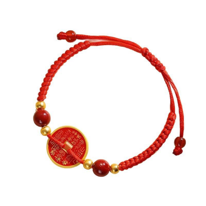 Mountain Spirit Coin Red String Bracelet Adjustable Handmade Red String for the Year of the Zodiac Unisex