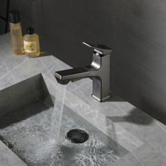 New square pull-out faucet, brass cold and hot extensible face basin sink, dual-purpose cold and hot water basin faucet