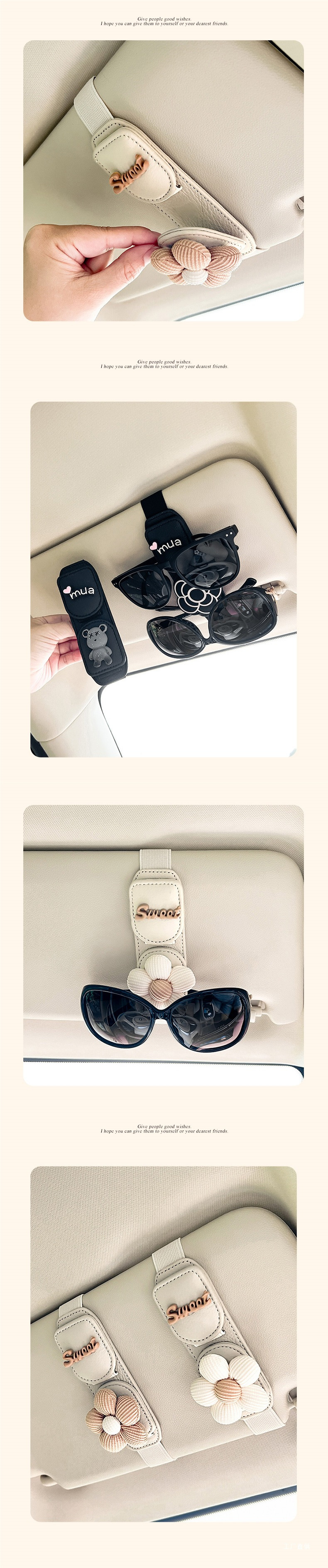 Cute Cartoon Car Sun Visor Glasses Clip, Sunglasses Card and Ticket Holder, Magnetic Absorption, Portable Storage