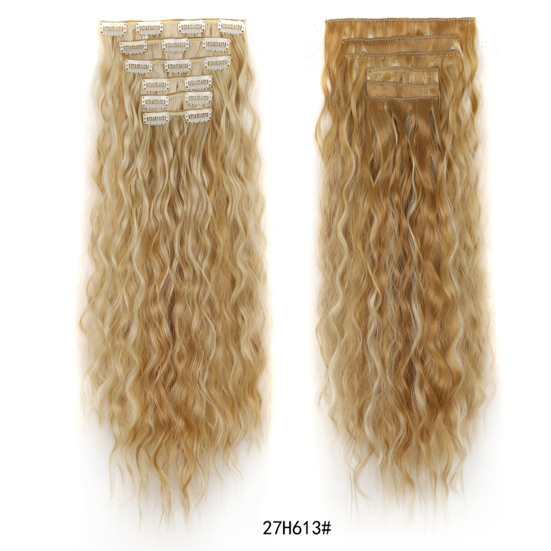 国境を越えた売れ筋ウィッグ 6 点セット女性用ヘアエクステンション 16 カードコーンパーマ化学繊維クリップヘアロングカーリーヘアエクステンション卸売|undefined