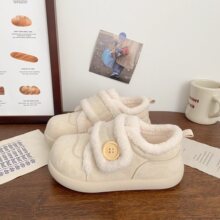 奶白加绒魔术贴板鞋女丑萌春夏新款棉鞋小众雪地靴运动小白鞋