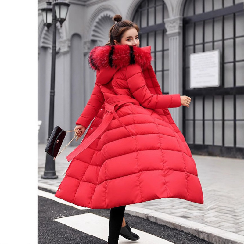 Women's Cotton-padded Coat 2024 Winter New Korean Style Long Over-the-knee Down Cotton-padded Coat Women's Big Wool Collar Slim-fit Thickened Cotton-padded Coat Women Women's Cotton-padded Coat 2024 Winter New Korean Style Long Over-the-knee Down Cotton-padded Coat Women's Big Wool Collar Slim-fit Thickened Cotton-padded Coat Women