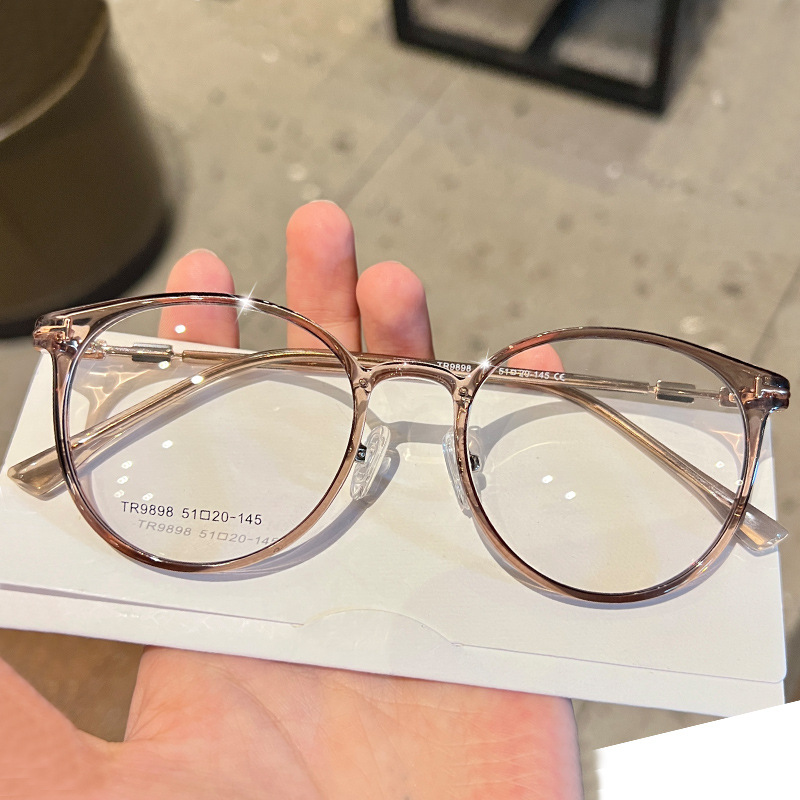Acno Ultra-Light Cold Tea Color Eyeglass Frame for Women, Myopia-Friendly, Degree-Compatible, Bare Face Suitable, Round Face Slimming Eyeglass Frame - 9898