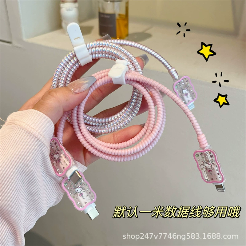 Зарядное устройство 20W и зарядной кабель с витками (Hello Kitty) для iPhone 14, защитная спираль, набор из 4 шт.