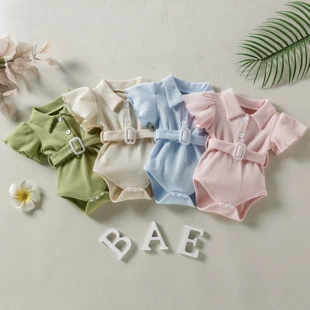 Боди с воротником и поясом вафельная текстура розовое для младенцев