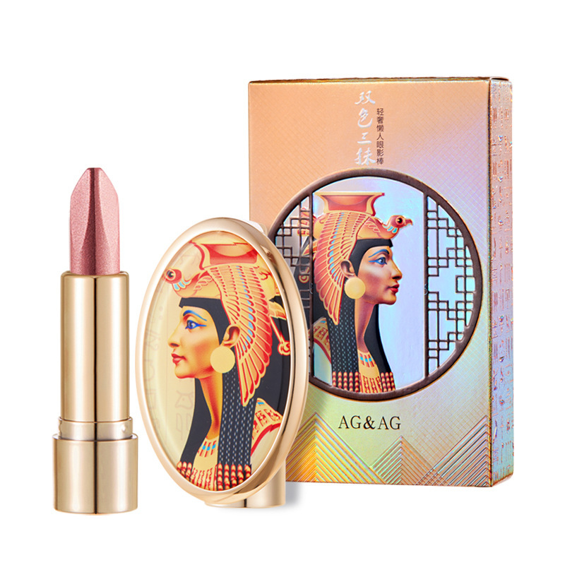 AGAG bicolor, tres toques ligeros de lujo perezoso varilla de sombra de ojos de color, un toque de maquillaje perlado brillante y brillante sombra de ojos de color tierra