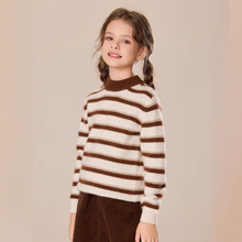 2025冬季儿童山羊绒衫男童高端加厚女童拼色条纹针织打底毛衣百搭