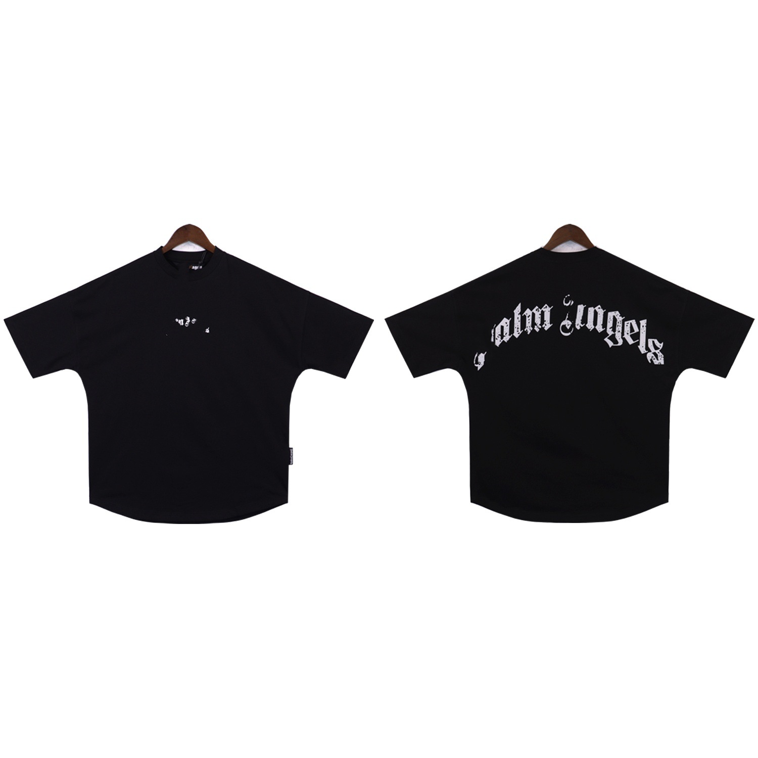 Versión correcta PA Palm Angels Camiseta suelta de punto de manga corta con estampado de letras de moda de belleza de calle alta transfronteriza con cuello redondo