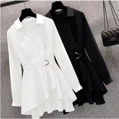 大きいサイズの婦人服の洋気は腰を収めてやせているシャツの女性の太っているmmの夏の長袖のシャツの東南アジアの越境の卸売りを現します。