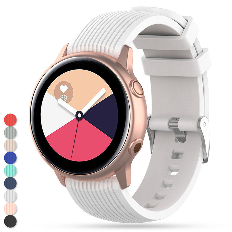 For Samsung Galaxy Watch Active 20 22mm Original Solid Color Striped Silicone Strap