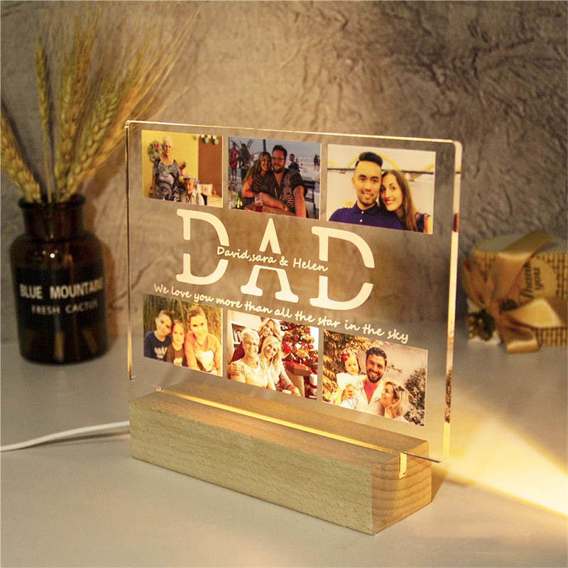 欧美热卖爆款个性化亚克力印刷木质底座刻字送给爸爸的父亲节礼物