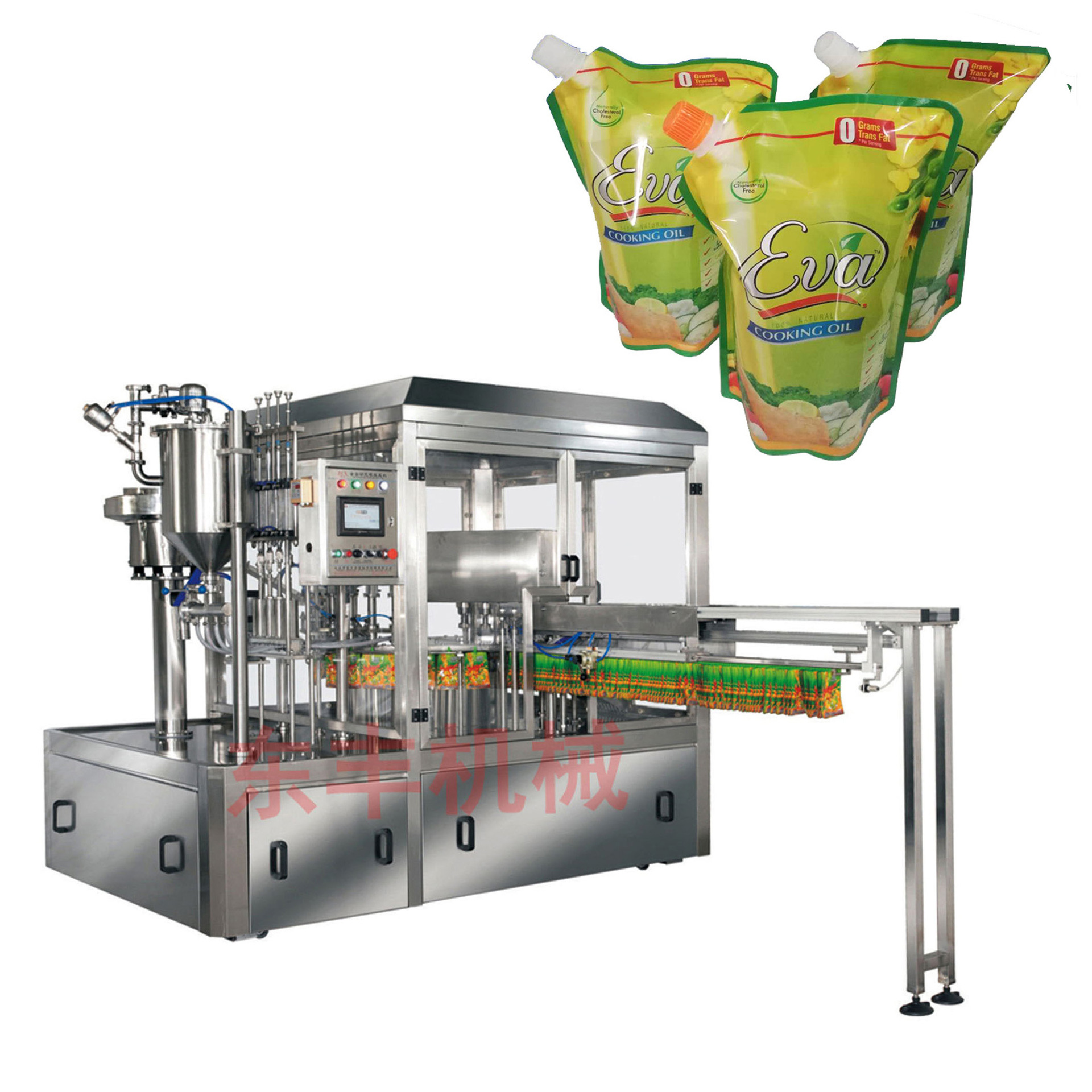 源头工厂 辣椒油灌装旋盖机 全自动自立袋灌装机 斜嘴袋灌装机器