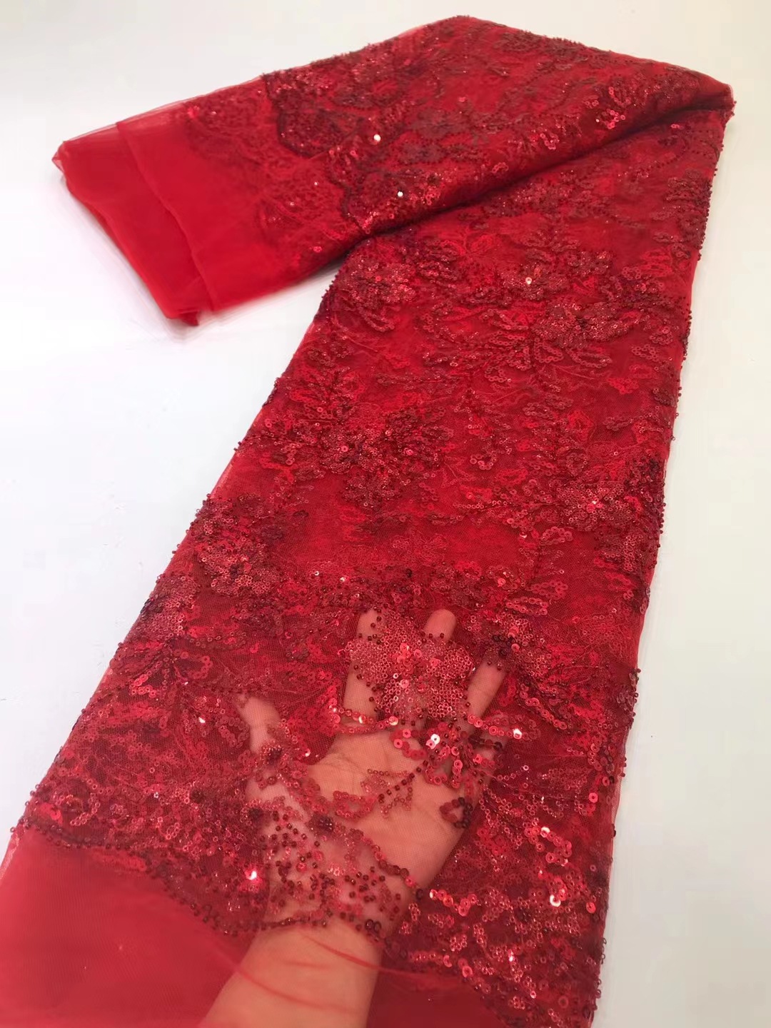 Cuentas de bordado de Europa y América bordado gran flor con cuentas lentejuelas tul encaje vestido de noche vestido de boda encaje tela JX3067