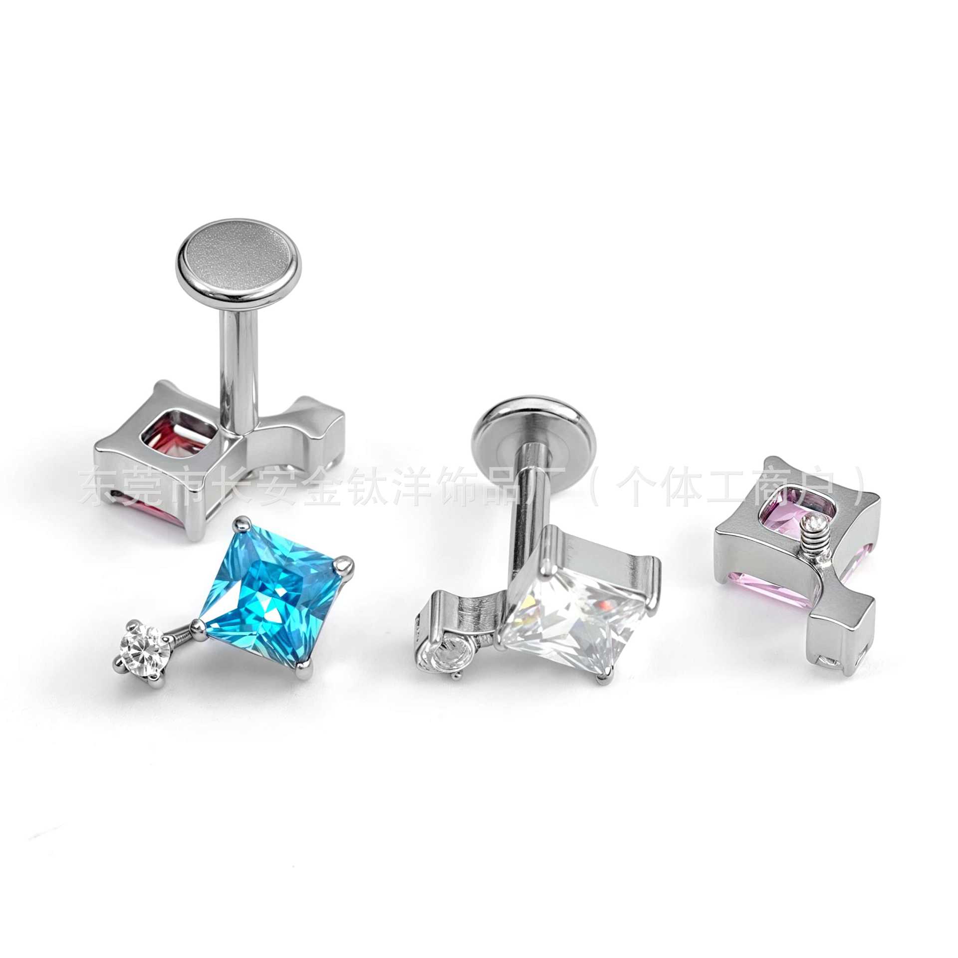 F136 Titanium Square Round 5A Zircon Lip Nose Ear Bone Nail G23 Titanium Alloy Body Piercing Jewelry detail image 7