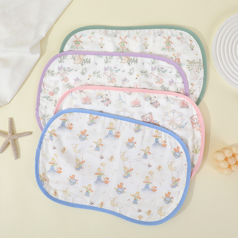 7A Antibacterial Ten-Layer Cloud Pillow Baby Pillow Summer Sweat-Absorbent Breathable Flat Pillow Cover Baby Kidsren Anti-Vomiting Pillow