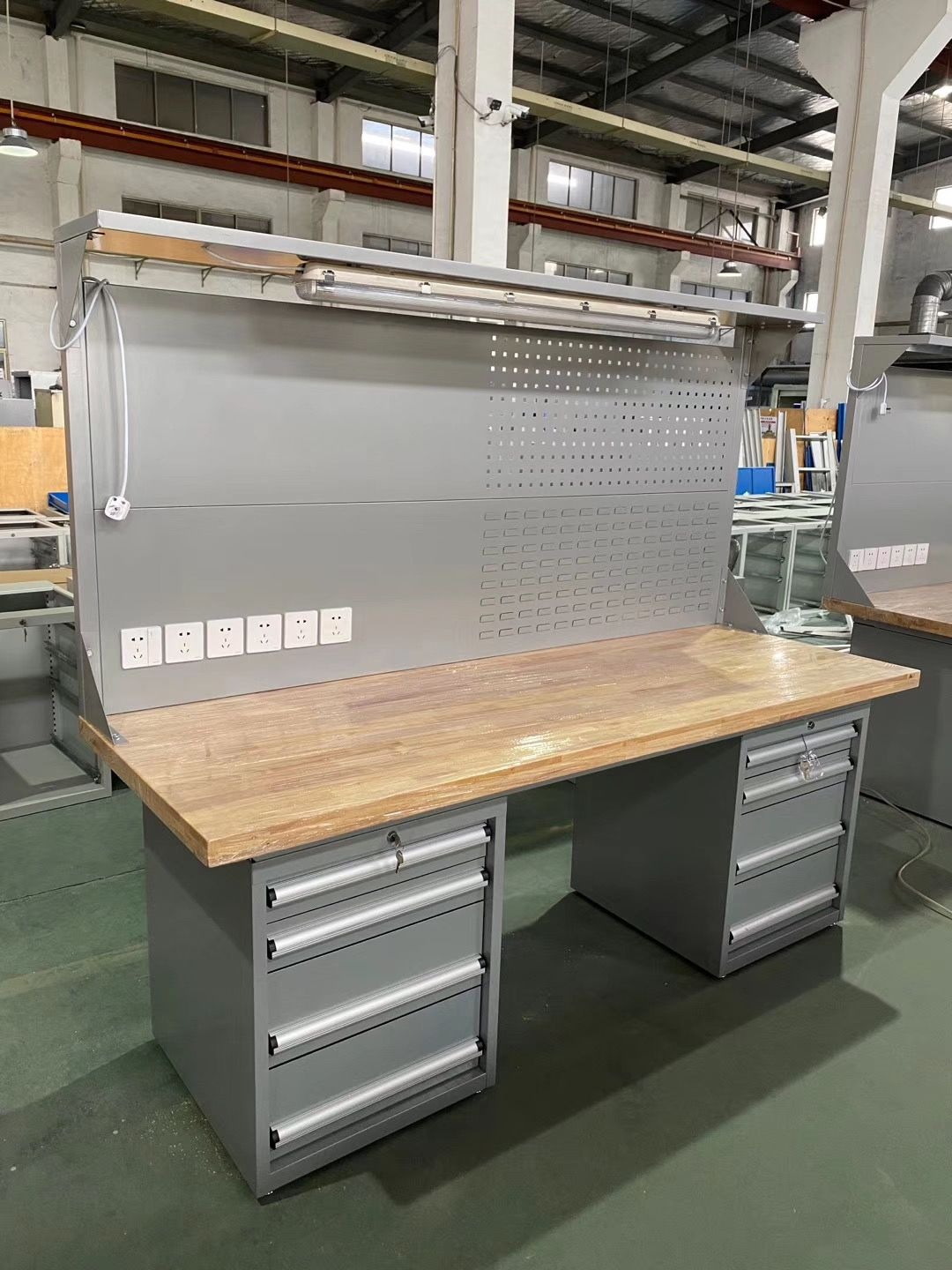 双笛非标定制重型实木工作台钳工操作台带照明包装台厂家杭州双固-阿里巴巴