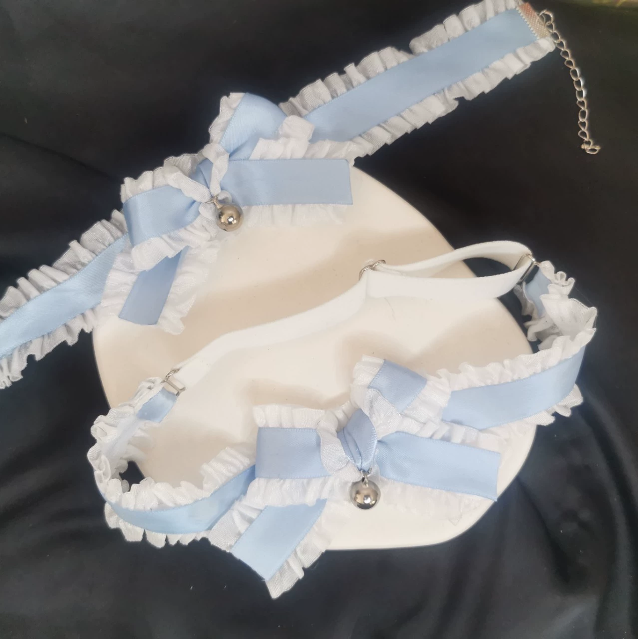 Стиль горничной Лори синий лук колокол колье воротник регулируемый эластичный кольцо Ноги