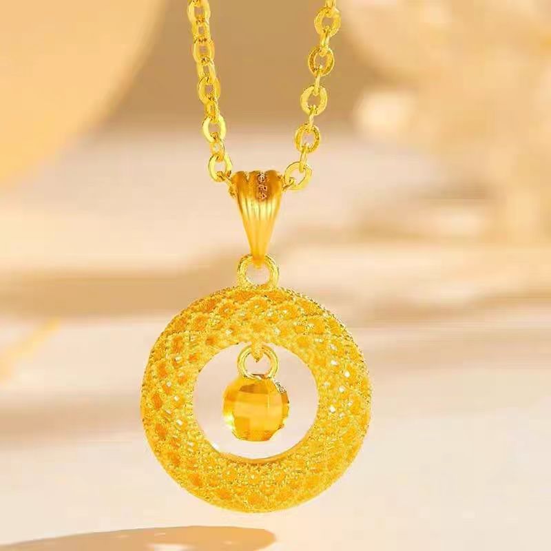 Gold Store Same Style Vietnamese Sand Gold Necklace with Hollow Design, Light Luxury and High-End Feel, Dream Net Blessing Character Peace Buckle Necklace for Women